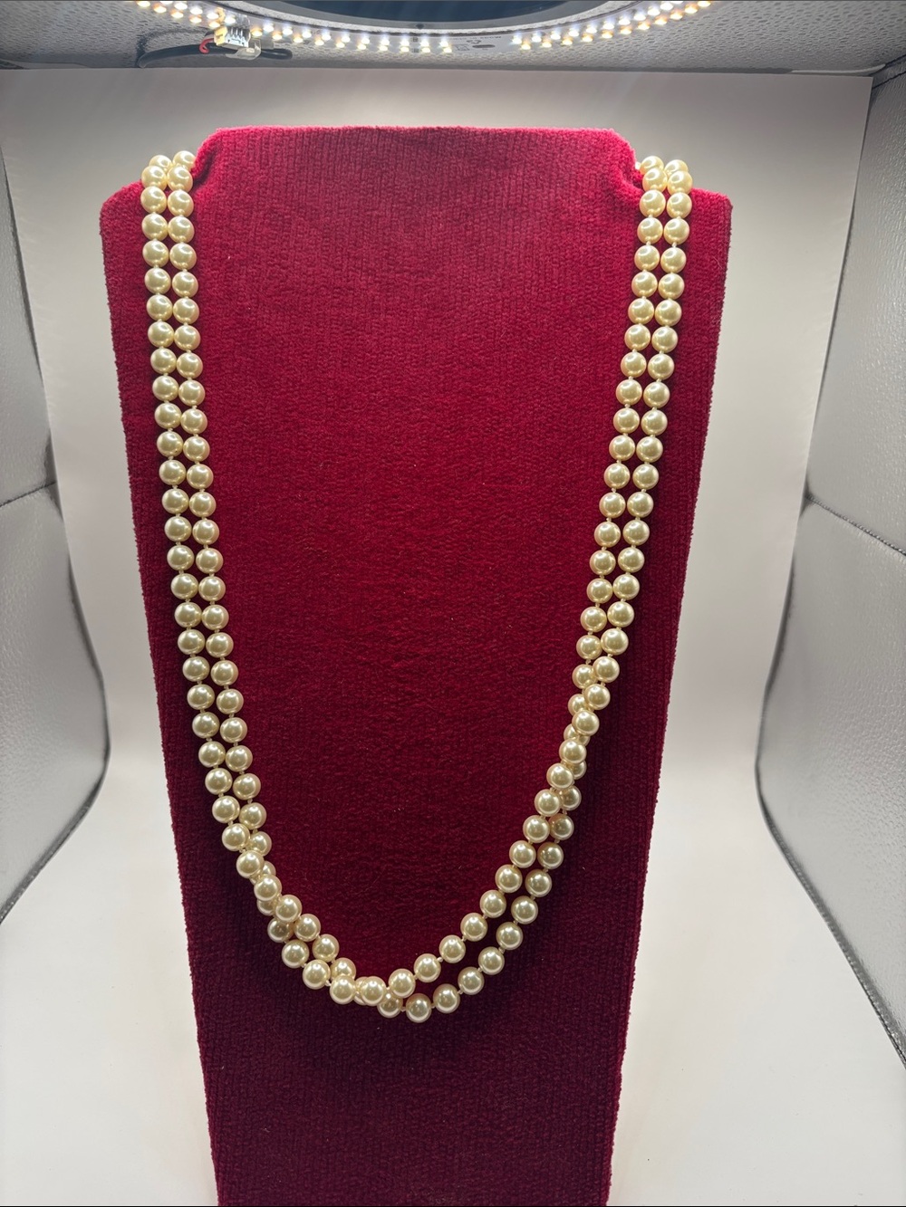 Long Cream Faux Pearl Beaded Necklace